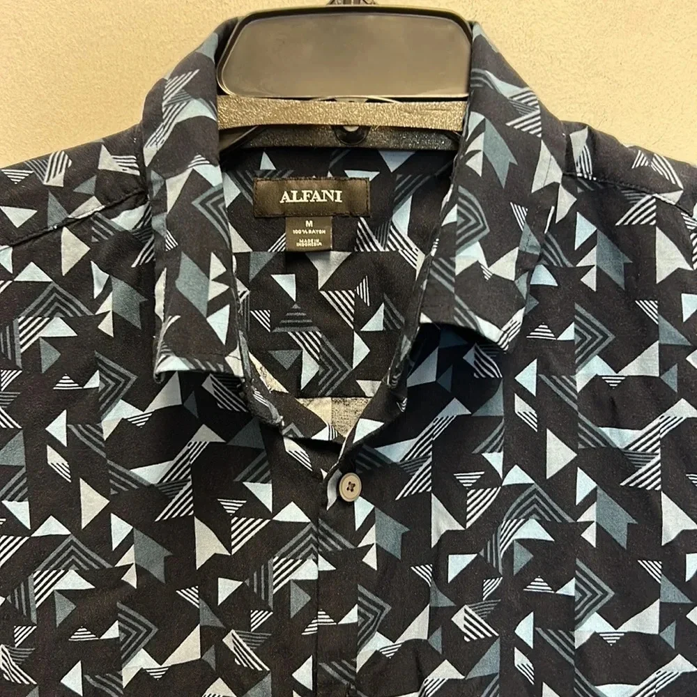 Alfani geometric short sleeve button down